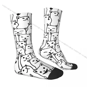 Счастливые мужские носки Kawaii в стиле ретро Harajuku, кошачье мяуканье, уличный стиль, бесшовные носки Crew Crazy С подарочным рисунком Изображение 2