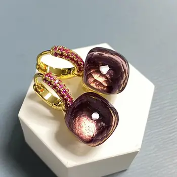 Классические серьги с кристаллами диаметром 11,6 мм, Инкрустация Фиолетовым Цирконом, Позолоченный Аметист, Серьги в стиле конфет, Ювелирный подарок для женщин