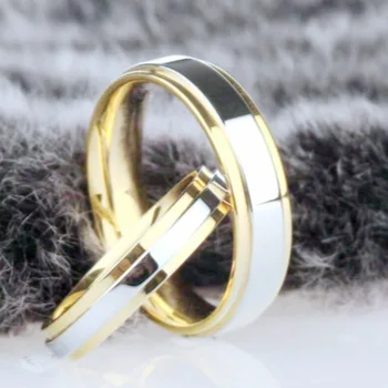 Золотое двухцветное кольцо из титановой стали, гладкое кольцо из нержавеющей стали европейского и американского происхождения Оптом Ювелирные изделия Изображение 2