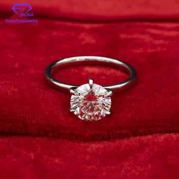 Очаровательное кольцо из белого золота 14 карат Классическое 6 зубцов 4-каратное ювелирное кольцо с муассанитом круглой формы 10x10 мм