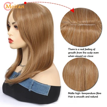 Шиньоны из синтетических длинных прямых волос MEIFAN с челкой посередине, Невидимые Натуральные накладные шиньоны для женщин Изображение 2