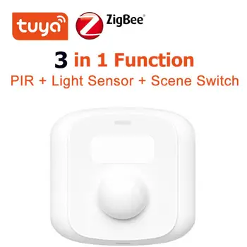 Датчик движения Tuya Zigbee 3 в 1 Детектор Присутствия человека PIR-Датчик + Датчик освещенности + Функция Переключения сцены Smart Life Security