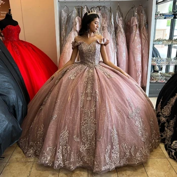 Любит Блестящее Бальное платье, Пышные Платья С открытыми Плечами, Аппликации, Кружево, Бисероплетение, Милое 16-летнее Платье Vestidos XV Años Princess New