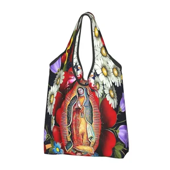 Женская сумка для покупок Our Lady Of Guadalupe Портативная Мексиканская Virgin Mary Mexico Flowers Tilma Grocery Сумки для покупок