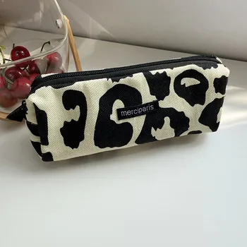 Леопардовая косметичка в японском стиле, женские холщовые сумки, кошелек-органайзер, пенал, сумка для губной помады, косметички, женская леопардовая сумка