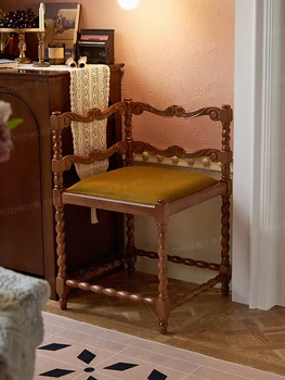 Деревянный Французский балконный светильник в стиле ретро, Роскошное угловое кресло для отдыха, кресло для интернет-знаменитостей, кресло для гостиной, Дворцовое кресло Изображение 2