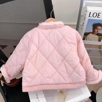 Зимние пальто для девочек, Корейская модная хлопковая верхняя одежда принцессы, утепленные шерстяные короткие куртки в стиле пэчворк, новинка 2023 года Изображение 2