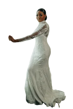 Великолепные кружевные аппликации Свадебные платья Русалочки С шлейфом Vestido De Casamento С длинными рукавами И высоким воротником Свадебные платья Изображение 2