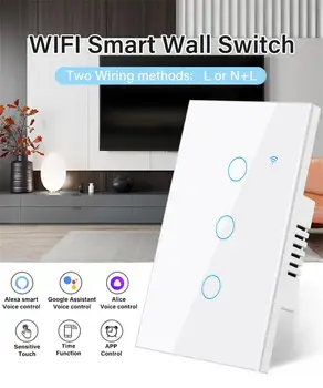 1/2/3/4 Банды TUYA WiFi Smart Touch Switch US Home Кнопка на стене Нейтральный провод Универсальный для работы в 