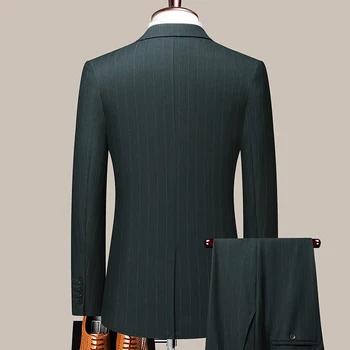 Высококачественный деловой повседневный (костюм + брюки) 2023 Новый мужской модный костюм Тренд Красивый Корейский полосатый костюм из двух частей Изображение 2
