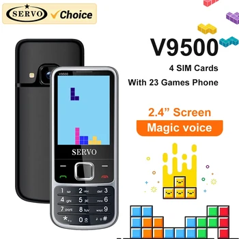 SERVO V9500 Мобильный телефон с четырьмя SIM-картами с разблокировкой, 2G GSM Быстрый набор, волшебный диктофон, черный список FM, телефонная книга большой емкости, мобильный телефон