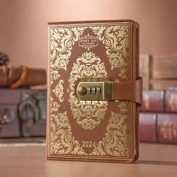 Журнал с кодовым замком формата А5 2024 на линованной бумаге с паролем Кодовый замок Секретный дневник Искусственная кожа с цветочным тиснением