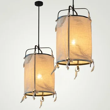 Подвесной светильник в японском стиле из гладкого льна, подвесной светильник для столовой, спальни, бара, домашнего лофта, Подвесной светильник для ресторана E27