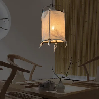 Подвесной светильник в японском стиле из гладкого льна, подвесной светильник для столовой, спальни, бара, домашнего лофта, Подвесной светильник для ресторана E27 Изображение 2