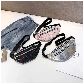Поясные сумки Розовая серебряная упаковка, женская поясная сумка-банан, сумка-кошелек, голографические поясные сумки, лазерная нагрудная сумка для телефона Изображение 2