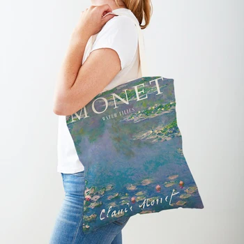 Хозяйственная сумка Monet Picasso Parrot Butterfly Mountain с двойным принтом, Эко-повседневные сумки для покупок в скандинавском стиле, женская холщовая сумка-тоут, женские сумки