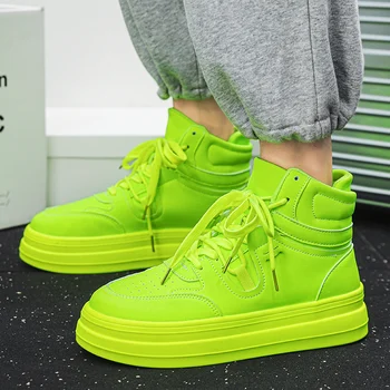 Модные зеленые кроссовки с высоким берцем, мужская дизайнерская обувь для суперзвезд, мужские повседневные кроссовки, обувь на платформе в стиле хип-хоп, мужская обувь для скейтборда Изображение 2
