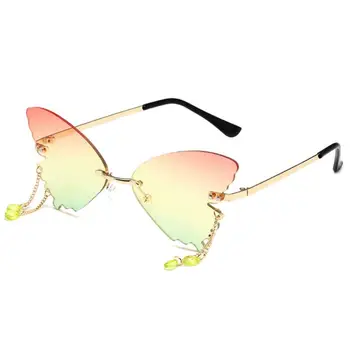 Модные солнцезащитные очки с бабочкой, женские солнцезащитные очки с защитой от ультрафиолета, Винтажные металлические очки без оправы, популярные декоративные очки для путешествий и вечеринок