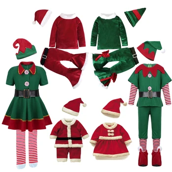 Рождество, Новый Год, Детский Санта-Клаус, Рождественская Одежда Для Малышей, Праздничный Комплект Красного Платья с Длинным Рукавом, Поясом и Шляпой, Шаль, Рождественские Наряды