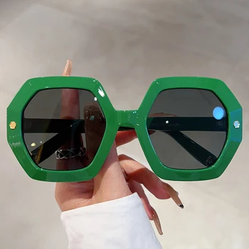 KAMMPT Негабаритные Мужские солнцезащитные очки в модной шестиугольной оправе с градиентными оттенками, Солнцезащитные очки для женщин 2023, Модные Солнцезащитные очки популярного бренда Ins Изображение 2