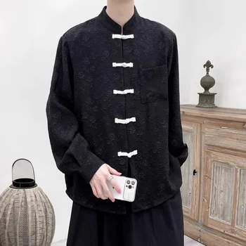 Мужская повседневная куртка в стиле ретро оверсайз в стиле тан, традиционная этническая куртка кунг-фу, мужские и женские тонкие пальто Изображение 2