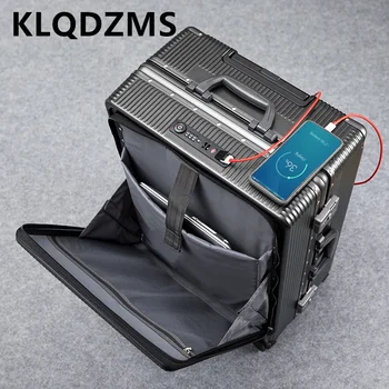 Багаж KLQDZMS с алюминиевой рамой, 20-дюймовый посадочный кейс, открывающийся спереди, кейс для тележки, дорожная сумка для зарядки через USB, дорожный кейс для каюты 24 