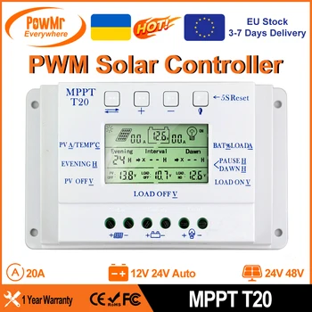 20A MPPT Солнечное Зарядное Устройство LCD 12V/24V Солнечный Регулятор Контроллер Заряда для Системы Освещения Нагрузки и Управления Таймером