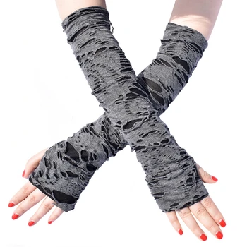Сексуальные готические длинные перчатки без пальцев, женские черные перчатки на Хэллоуин, варежки, унисекс, клубные танцевальные перчатки для косплея Изображение 2
