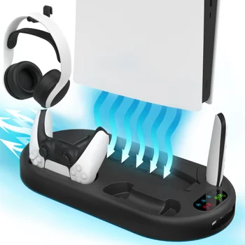 Подставка для PS5 и станция охлаждения с двойным контроллером, зарядная станция для дисков Playstation 5 и цифровой консоли, держатель для гарнитуры PS5