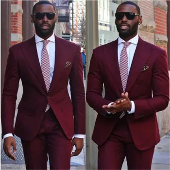 Новое поступление, бордовый мужской костюм, 2 предмета (пиджак, брюки, галстук) Высококачественный приталенный блейзер, официальная одежда для выпускного вечера, модная одежда