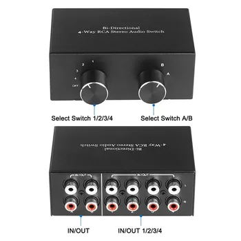 Двунаправленный 4-Полосный Переключатель стереозвука RCA, Аудиопереключатель звуковых каналов L /R, аудиоразветвитель 2 в 4 Выхода или 4 в 2 Выхода