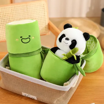 Милый плюшевый мишка панда с бамбуковой сумкой, мягкая игрушка-кукла, подушка, Мультяшные куклы Kawaii, подарок для детской подруги на день рождения