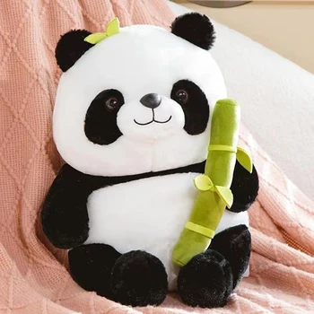 Милый плюшевый мишка панда с бамбуковой сумкой, мягкая игрушка-кукла, подушка, Мультяшные куклы Kawaii, подарок для детской подруги на день рождения Изображение 2