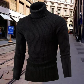 Новый осенне-зимний мужской свитер с высоким воротом, мужской вязаный пуловер с круглым вырезом, вязаный повседневный свитер, теплый мужской пуловер