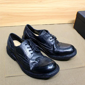 Удобные мужские туфли-дерби Goodyear ручной работы, сшитые вручную, мягкая телячья кожа, повседневная обувь с перфорацией типа 