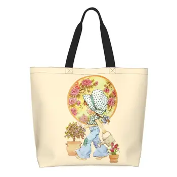 Сумка для покупок Kawaii Sarah Kay, холщовая сумка для покупок, большая вместительная прочная сумка для девочек с розами и полива.