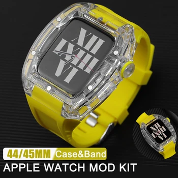 Комплект модификации ICE Transparent Для Apple Watch 8 7 45 мм Модного Ремешка Чехол для iWatch Серии 44 мм 6 5 4 SE Резиновый Ремешок Для Ремонта Мод