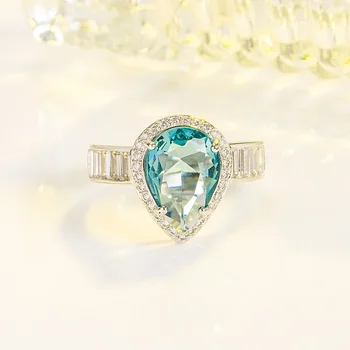 Женское кольцо из 100% стерлингового серебра 925 пробы с синим сапфиром, изящные обручальные кольца Anillos De, кольцо с настоящим натуральным сапфиром Для женщин Изображение 2