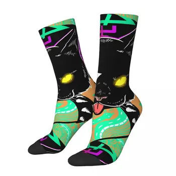 Носки с металлической головой кота, черные металлические носки, походные носки с 3D принтом для мальчиков и девочек до середины икры в трубочку