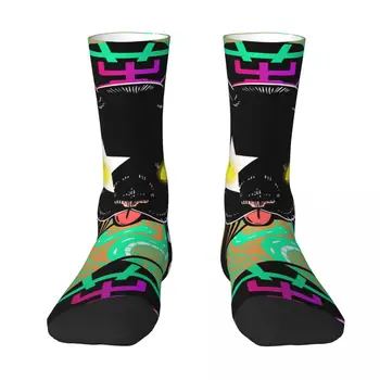 Носки с металлической головой кота, черные металлические носки, походные носки с 3D принтом для мальчиков и девочек до середины икры в трубочку Изображение 2