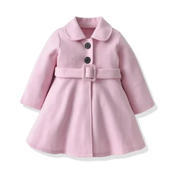 Новая Шерстяная куртка для маленьких девочек, пальто, Детская Зимняя верхняя одежда, Детская Демисезонная Ветровка средней длины для 2-6 лет