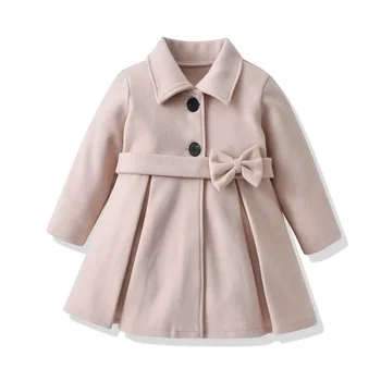 Новая Шерстяная куртка для маленьких девочек, пальто, Детская Зимняя верхняя одежда, Детская Демисезонная Ветровка средней длины для 2-6 лет Изображение 2