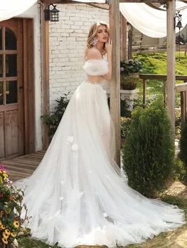 Изящное свадебное платье с открытыми плечами, Классическое свадебное платье с 3D цветочными аппликациями, Белое длинное платье невесты трапециевидной формы, Vestidos De Novia Изображение 2