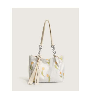 Новая сумка-тоут с цепочкой на искусственном плечевом ремне, женская сумка через плечо, Милая Простая сумка с принтом, роскошная дизайнерская сумка