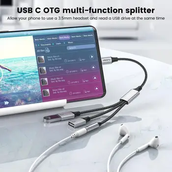 Адаптер для Наушников Type C-3,5 мм USB C 타입 듀얼 젠더 2USB КОНЦЕНТРАТОР Док-Станция OTG Slitter Адаптер для iPad Samsung Huawei Xiaomi Google Изображение 2