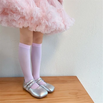 Дышащие нейлоновые носки для девочек, мягкие эластичные гольфы до колена, детские носки принцессы на лето, весенние носки для танцев Изображение 2