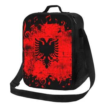 Изготовленная на заказ модная сумка для ланча с музыкальным флагом Албании для мужчин и женщин, Термоохладитель, изолированные ланч-боксы для детей, школа