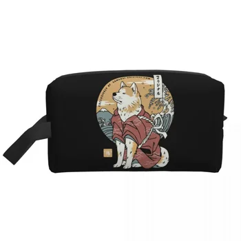 Сумка для туалетных принадлежностей Akita Dog Samurai Warrior, Японский Органайзер для косметики с животными из мультфильмов, Женская коробка для хранения косметики Dopp Kit Box Изображение 2