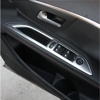 Хромированный Дизайн автомобиля, Крышка переключателя окна из нержавеющей стали, Отделка панели управления окнами, Аксессуары LHD для Peugeot 3008 GT 5008 2017 2018 Изображение 2