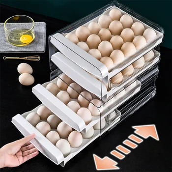 Выдвижной ящик для яиц, бытовая подвесная корзина, Выдвижной ящик для замораживания, многослойная коробка для яиц Изображение 2